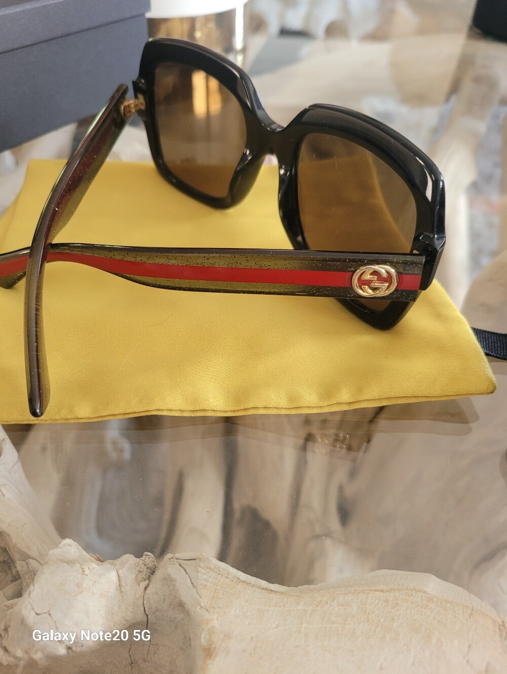 Gucci Brown Sunglasses with Green-Red Web and Gold GG Accent